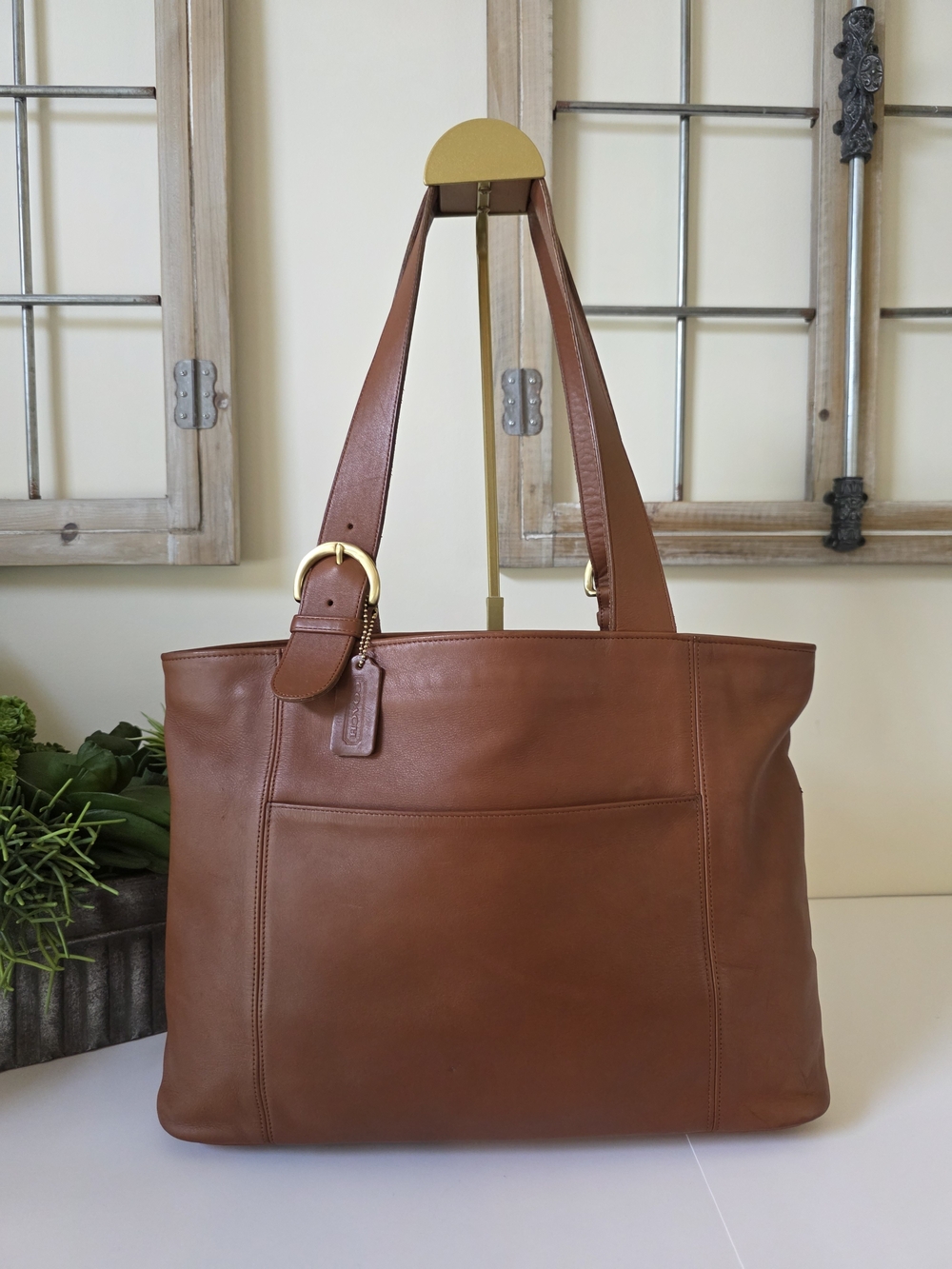 Vintage Coach Large Waverly Soho Zip Tote Laptop Bag British Tan Leather USA
